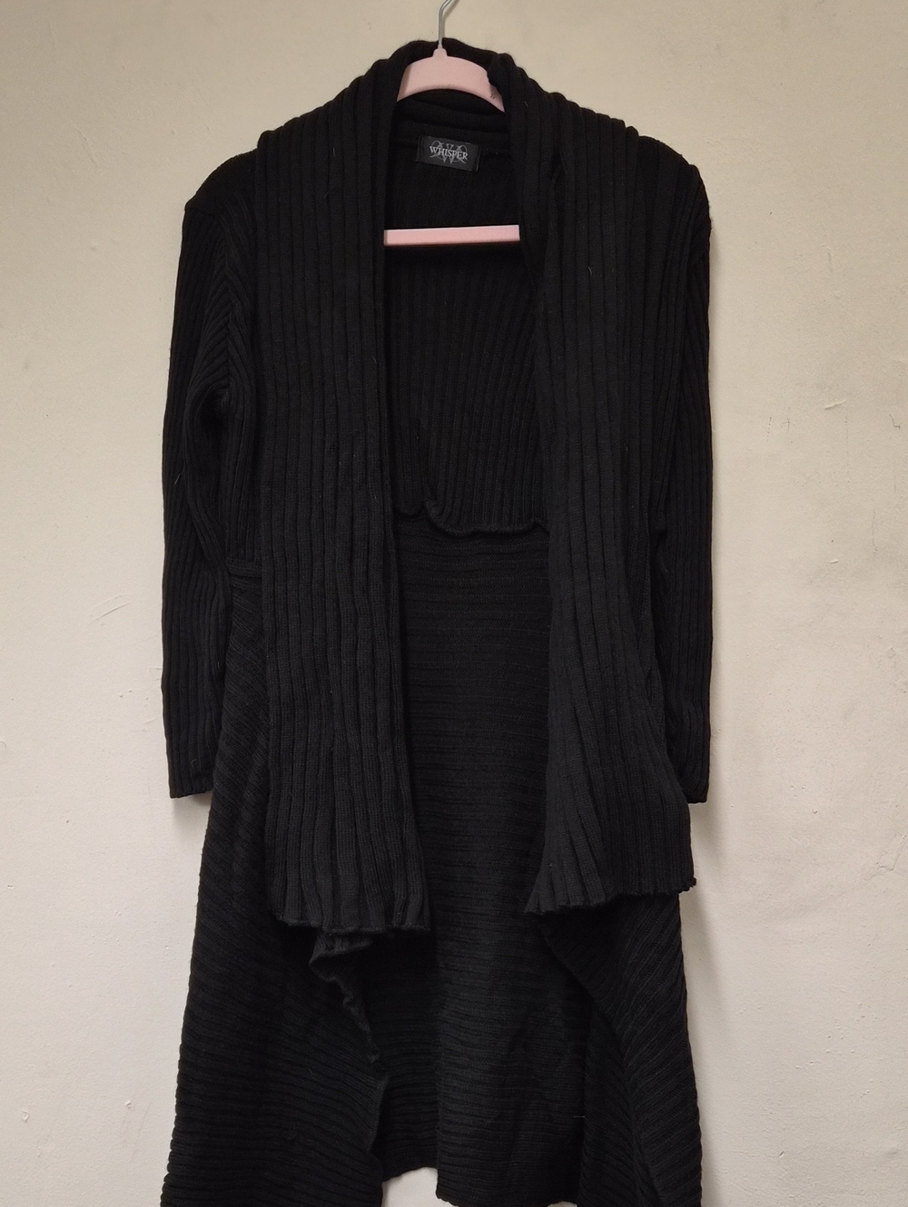 Women’s Black Ribbed Open-Front Drape Cardigan